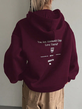 Dazy sudadera con capucha minimalista con estampado de letras para mujer, uso casual diario