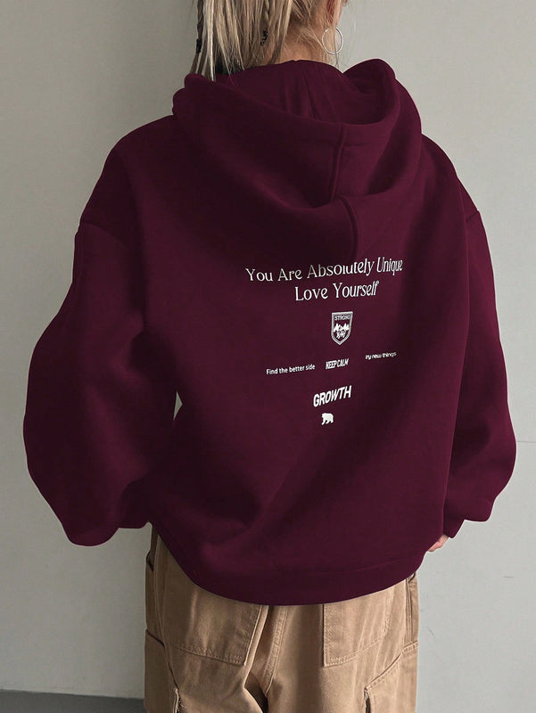 Dazy sudadera con capucha minimalista con estampado de letras para mujer, uso casual diario