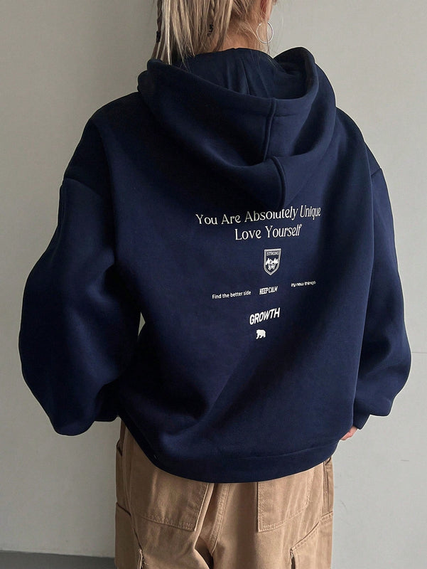 Dazy sudadera con capucha minimalista con estampado de letras para mujer, uso casual diario