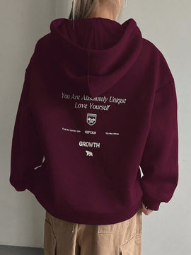 Dazy sudadera con capucha minimalista con estampado de letras para mujer, uso casual diario