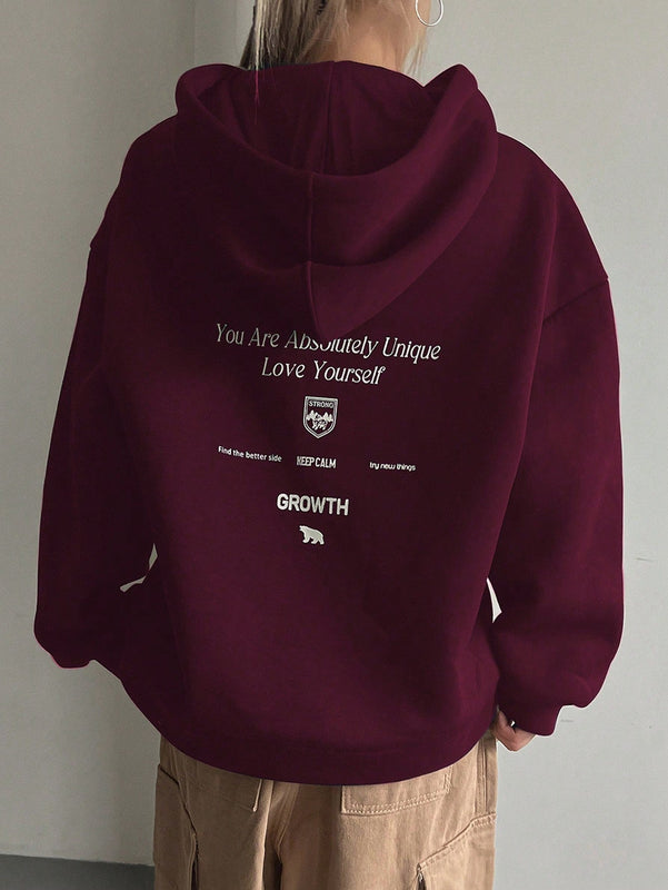 Dazy sudadera con capucha minimalista con estampado de letras para mujer, uso casual diario