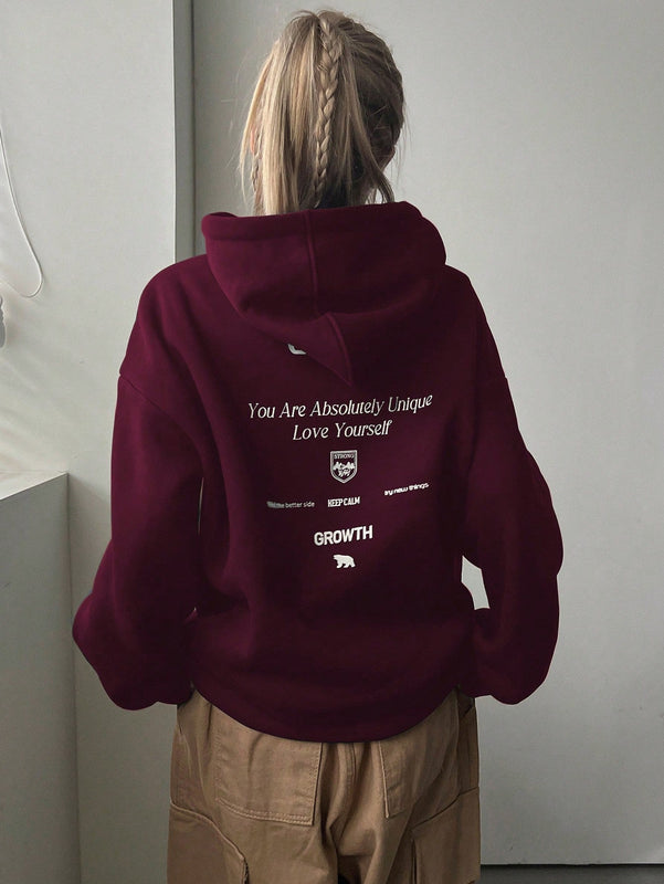 Dazy sudadera con capucha minimalista con estampado de letras para mujer, uso casual diario