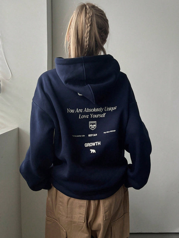 Dazy sudadera con capucha minimalista con estampado de letras para mujer, uso casual diario