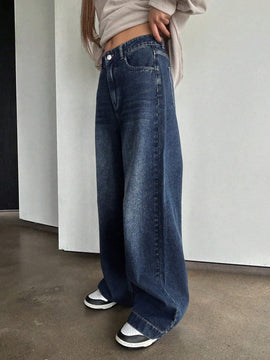 DAZY Jeans Lavados De Cintura Alta Y Pierna Ancha