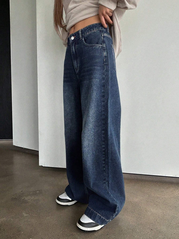 DAZY Jeans Lavados De Cintura Alta Y Pierna Ancha