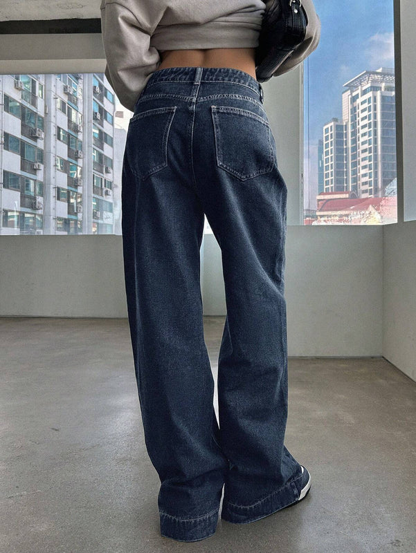 DAZY Jeans Lavados De Cintura Alta Y Pierna Ancha