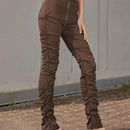 ICON Pantalones Delanteros Con Cremallera Fruncida Para Mujer