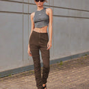 ICON Pantalones Delanteros Con Cremallera Fruncida Para Mujer