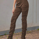 ICON Pantalones Delanteros Con Cremallera Fruncida Para Mujer