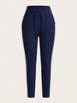 LUNE Pantalones Elasticos Skinny Con Rayas En Los Lados Y Detalle De Nudo En La Cintura Para Mujeres