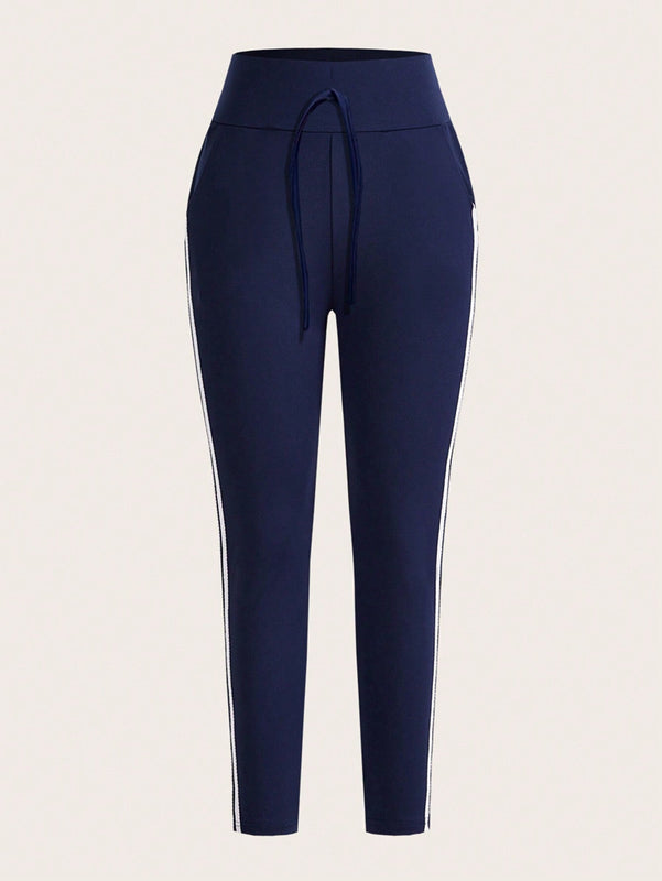 LUNE Pantalones Elasticos Skinny Con Rayas En Los Lados Y Detalle De Nudo En La Cintura Para Mujeres