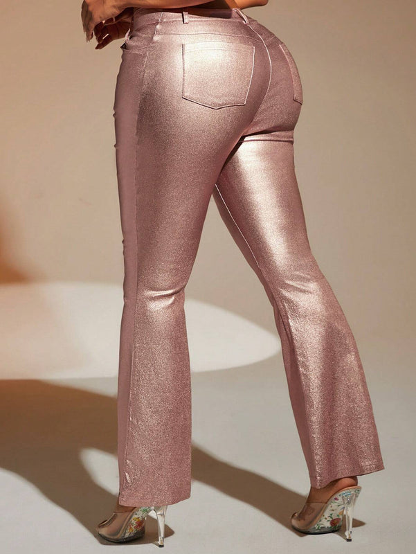 SXY Pantalones Acampanados De Pu Rosa