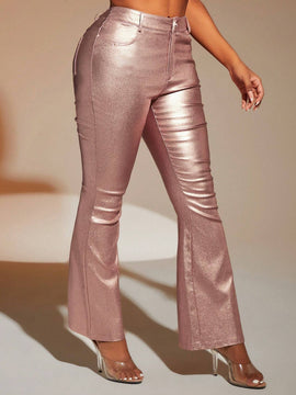 SXY Pantalones Acampanados De Pu Rosa
