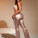 SXY Pantalones Acampanados De Pu Rosa