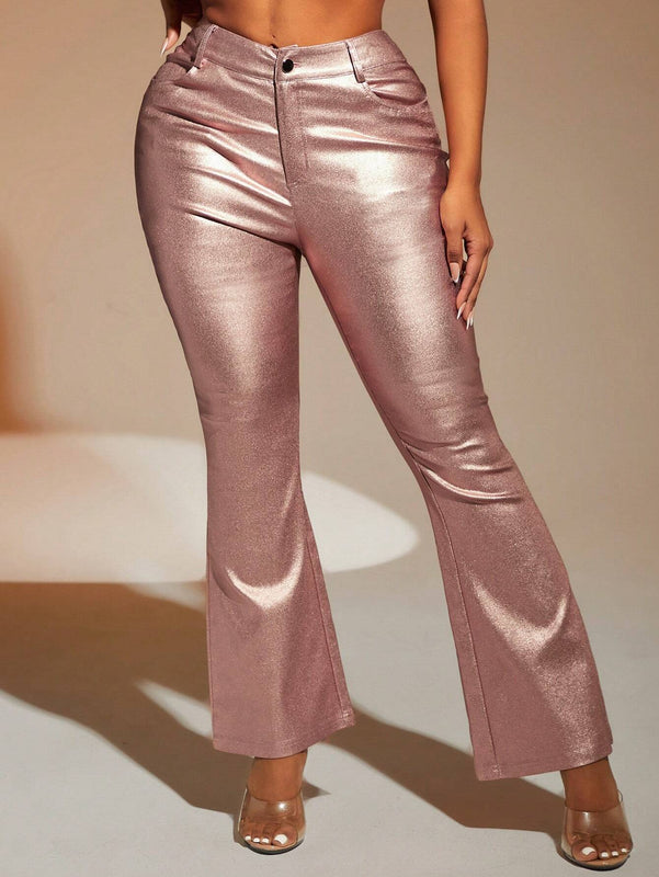 SXY Pantalones Acampanados De Pu Rosa