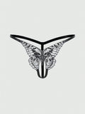 ROMWE Goth Ropa Interior Femenina Con Mariposas Bordadas Y Entrepierna Abierta