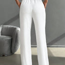 Pantalones casuales de pierna recta y cintura alta con bolsillos diagonales dobles