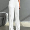 Pantalones casuales de pierna recta y cintura alta con bolsillos diagonales dobles