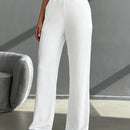 Pantalones casuales de pierna recta y cintura alta con bolsillos diagonales dobles