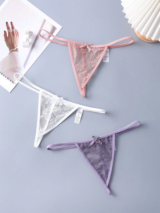 3 Piezas Lenceria De Tanga De Encaje Para Damas
