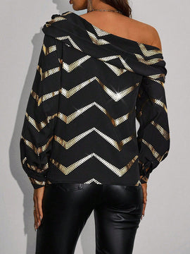Clasi Camisa De Patron Geometrico Con Cuello Asimetrico