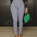 Apperloth a pantalon casual comodo para citas en color morado con cintura alta elastica, bolsillo inclinado ajustado y tobillera conica