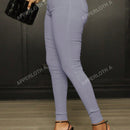 Apperloth a pantalon casual comodo para citas en color morado con cintura alta elastica, bolsillo inclinado ajustado y tobillera conica