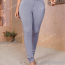 Apperloth a pantalon casual comodo para citas en color morado con cintura alta elastica, bolsillo inclinado ajustado y tobillera conica