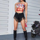 Shorts Vaqueros Ultra Cortos Sexy Con Adornos De Flecos Para Mujeres