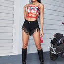 Shorts Vaqueros Ultra Cortos Sexy Con Adornos De Flecos Para Mujeres
