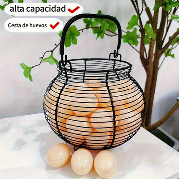 Cesta de huevos de malla metálica negra con capacidad para 50 huevos, con asas - Almacenamiento portátil y fácil de limpiar para huevos y patos, ideal para estilos de granja y recolección de huevos al aire libre, soporte para huevos.