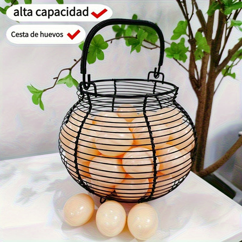 Cesta de huevos de malla metálica negra con capacidad para 50 huevos, con asas - Almacenamiento portátil y fácil de limpiar para huevos y patos, ideal para estilos de granja y recolección de huevos al aire libre, soporte para huevos.