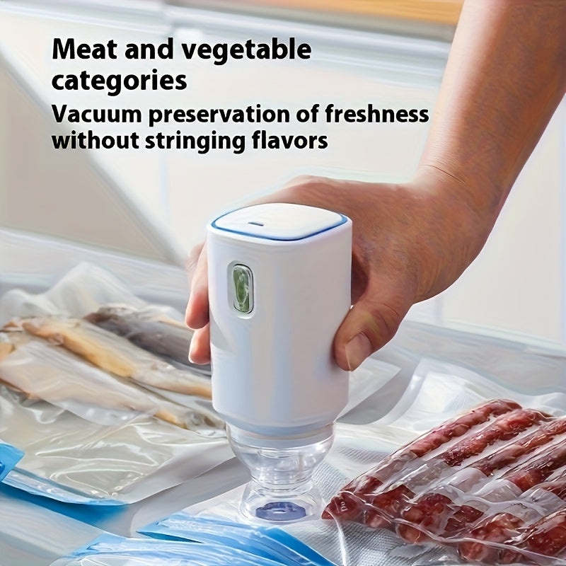 Selladora Eléctrica Portátil Recargable USB - Bomba Automática para Conservación de Alimentos con 5 Bolsas Reutilizables, Preservación de Frescura y Sabor para Carne y Verduras, Diseño Ergonómico, Uso en Cocina y Viajes, Sellado Compacto y Duradero, Mang
