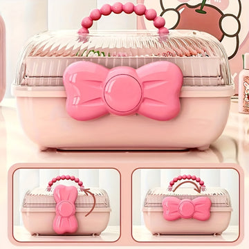 1 Unidad, Caja De Almacenamiento Linda Y De Estilo De Caricatura, De Horquillas Para El Cabello Y Cosméticos, Organizador De Gran Capacidad De Múltiples Capas, Caja De Joyería Transparente, Suministros De Almacenamiento
