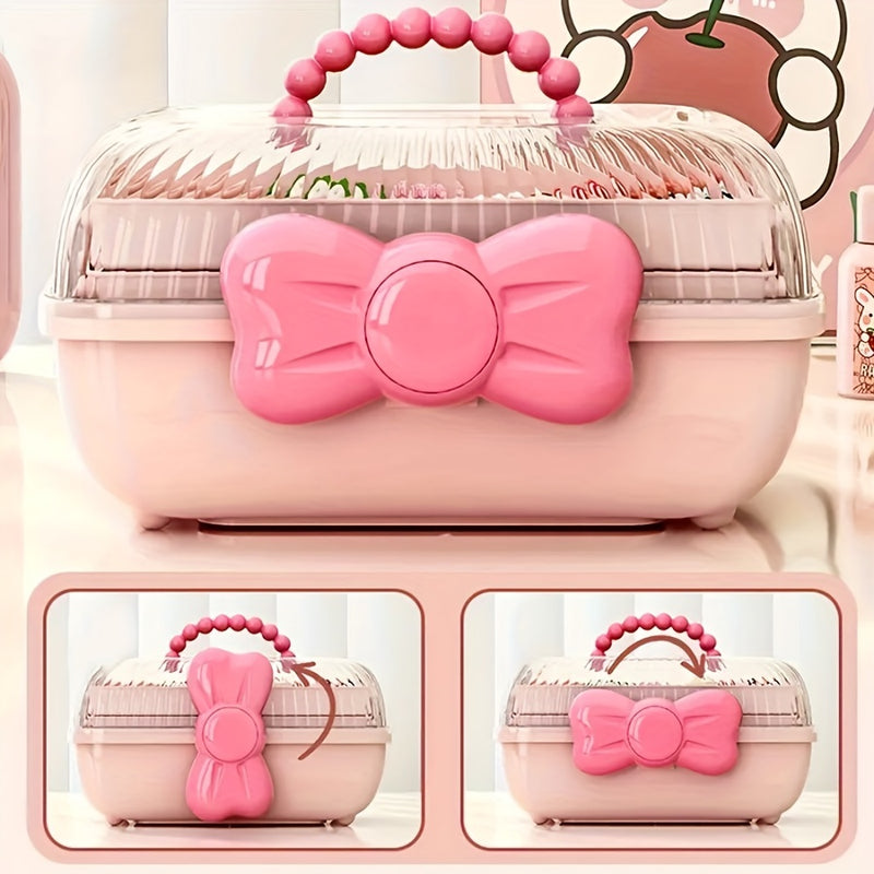 1 Unidad, Caja De Almacenamiento Linda Y De Estilo De Caricatura, De Horquillas Para El Cabello Y Cosméticos, Organizador De Gran Capacidad De Múltiples Capas, Caja De Joyería Transparente, Suministros De Almacenamiento