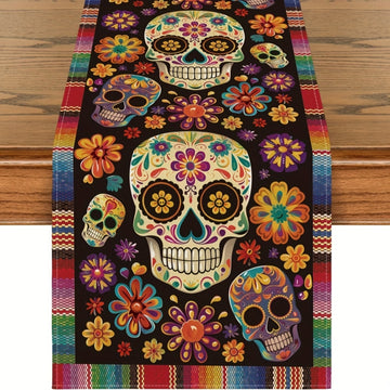 Mantel individual del Día de Muertos mexicano: Flores festivas y calaveras de azúcar decoran su hogar para el Día de los Muertos - Disponible en 5 tamaños
