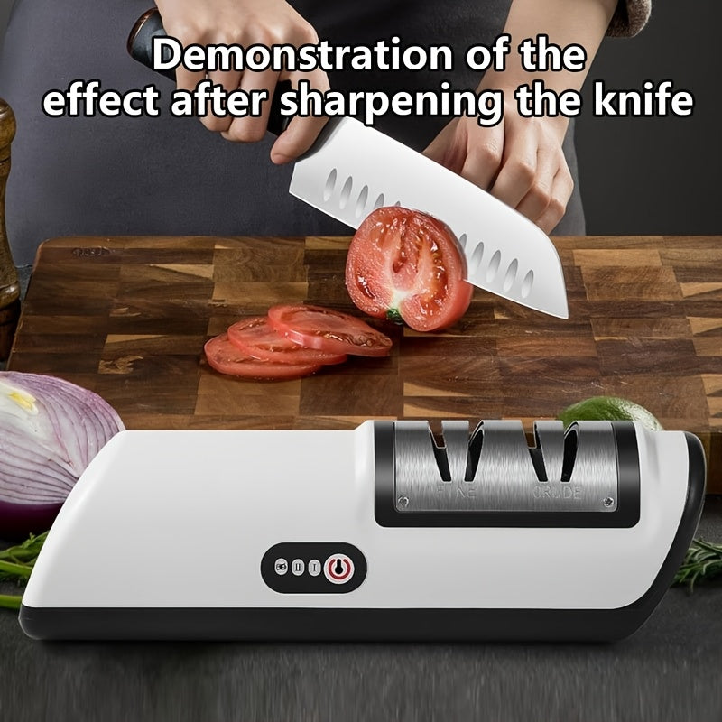 1 pieza, Piedra de afilar cuchillos eléctrica con control de 2 velocidades, Adecuada para cuchillos de cocina y hojas abiertas, Herramienta portátil para uso doméstico para afilar tijeras y cuchillos rápidamente puliendo las hojas de acero
