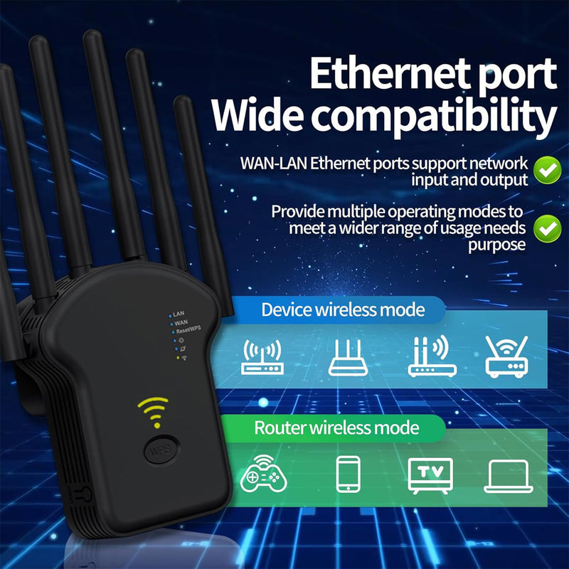 Amplificador de rango Wi-Fi OEKE, 300Mbps de banda dual 2.4G, repetidor de señal inalámbrico, con potente amplificador de señal WiFi, enchufe de EE. UU., fuente de alimentación de 110V-130V para cobertura y conectividad en el hogar.