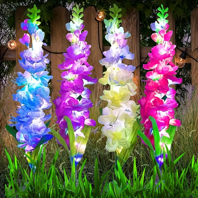 Juego de 4 - Luz solar decorativa para jardín, flores de jacinto mejoradas con modo de iluminación, ideal para decoración de fiestas, patios y césped, perfecta para Navidad