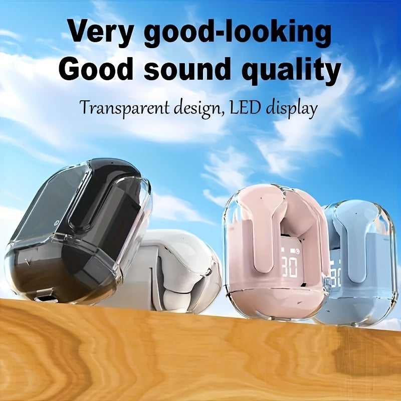 Auriculares inalámbricos Mini Y26, con cable de carga, diseño transparente, elegantes y geniales, ligeros y portátiles, larga duración de la batería, alta calidad de sonido, cancelación inteligente del ruido. Compatible con Apple y Android, con luz indic