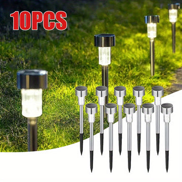 10pcs Luces LED Solares, Luces de Varilla de Acero Inoxidable para Exteriores, La Mejor Elección para Regalos Festivos, Adecuadas para Patios, Céspedes, Senderos, Terrazas y Jardines, Decoración de Caminos en Fiestas y Pasillos