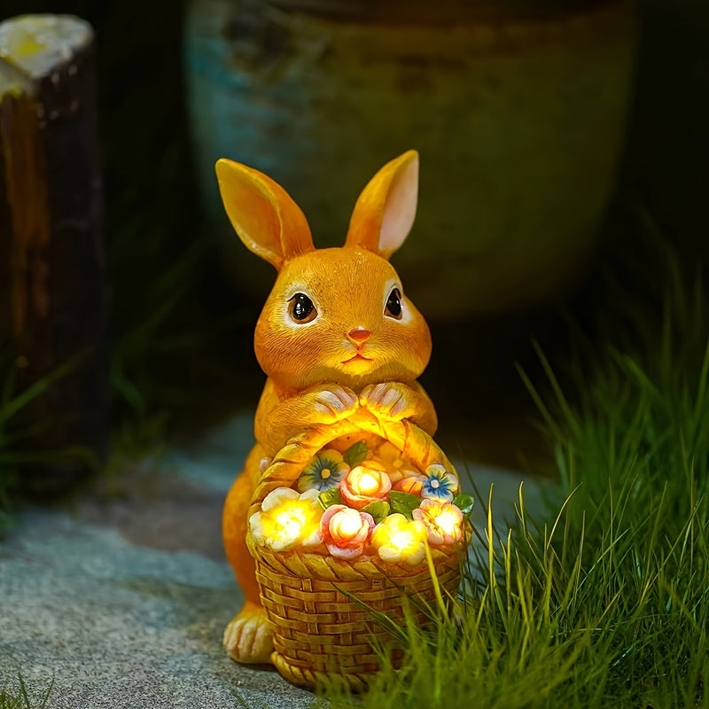 Luz solar, luz de decoración de Pascua, luz solar de conejo, luz de bienvenida de conejo, decoración de jardín al aire libre, luz decorativa solar, panel solar, cesta de flores para el hogar.