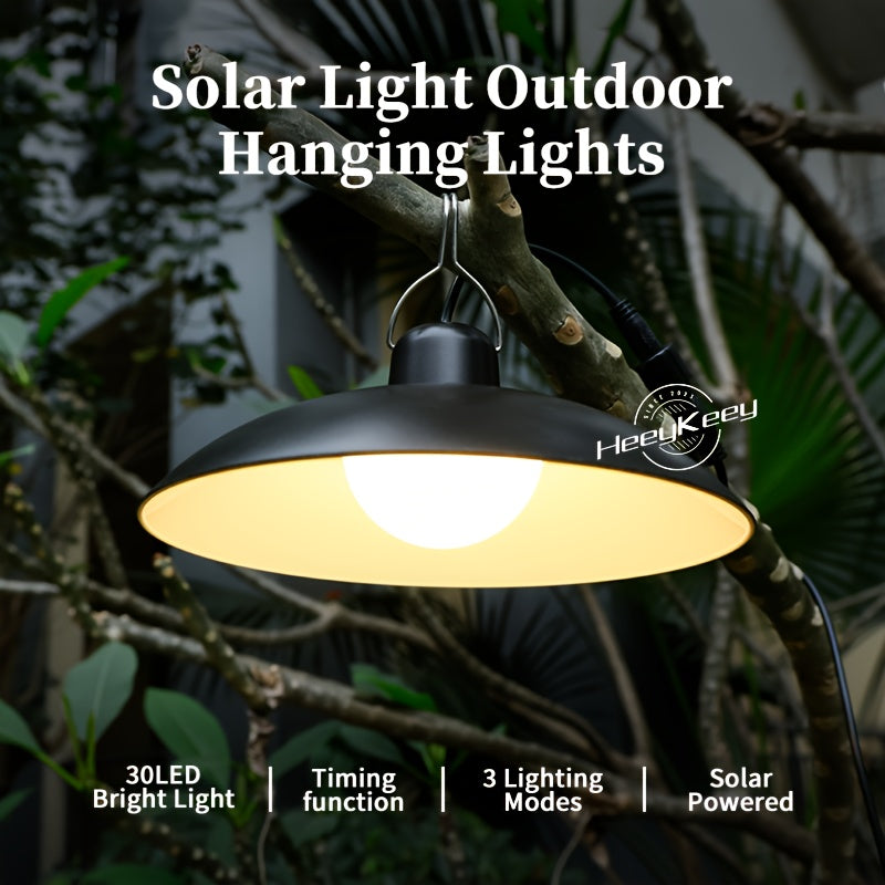 2 luces colgantes solares HeeyKeey con control remoto, 3 modos de iluminación y brillo ajustable, 2 focos LED con haz de 30°, cúpula negra de ABS para interior/exterior, patio, gazebo, cochera, sala, luces solares colgantes para exteriores, iluminación p