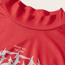 EZwear Camiseta De Manga Larga Tejida Roja Con Estampado De Calavera Y Texto