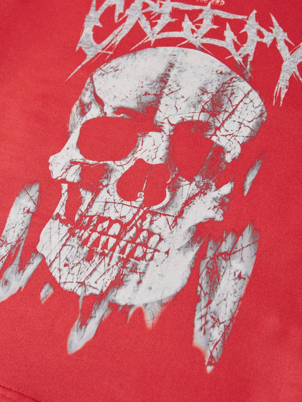 EZwear Camiseta De Manga Larga Tejida Roja Con Estampado De Calavera Y Texto