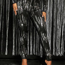 SXY Pantalones Ajustados De Cintura Alta Con Lentejuelas