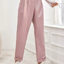 Pantalones largos de tela metalica con nudo frontal para mujer