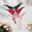 Conjunto De Lenceria De Tanga De Encaje Y Diseno De Cuadros Para Mujeres