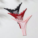 Conjunto De Lenceria De Tanga De Encaje Y Diseno De Cuadros Para Mujeres