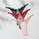 Conjunto De Lenceria De Tanga De Encaje Y Diseno De Cuadros Para Mujeres